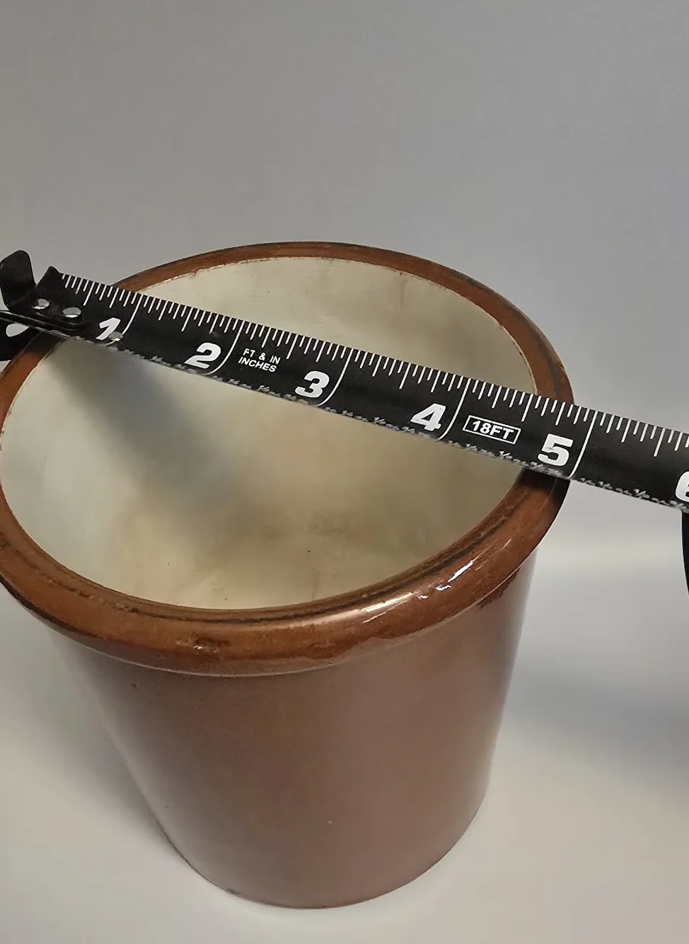 Vintage Brown Stoneware Utensil Crock - Brown and White